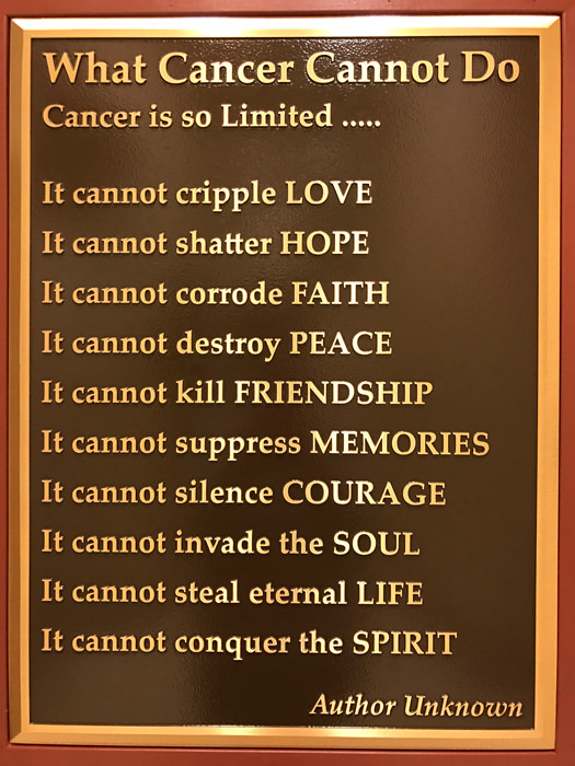 'What Cancer Cannot Do' bronze plaque